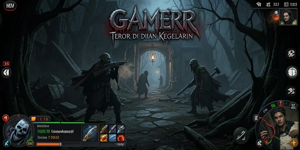 Screenshot gameplay GAMERP menampilkan suasana menegangkan di dalam rumah angker.
