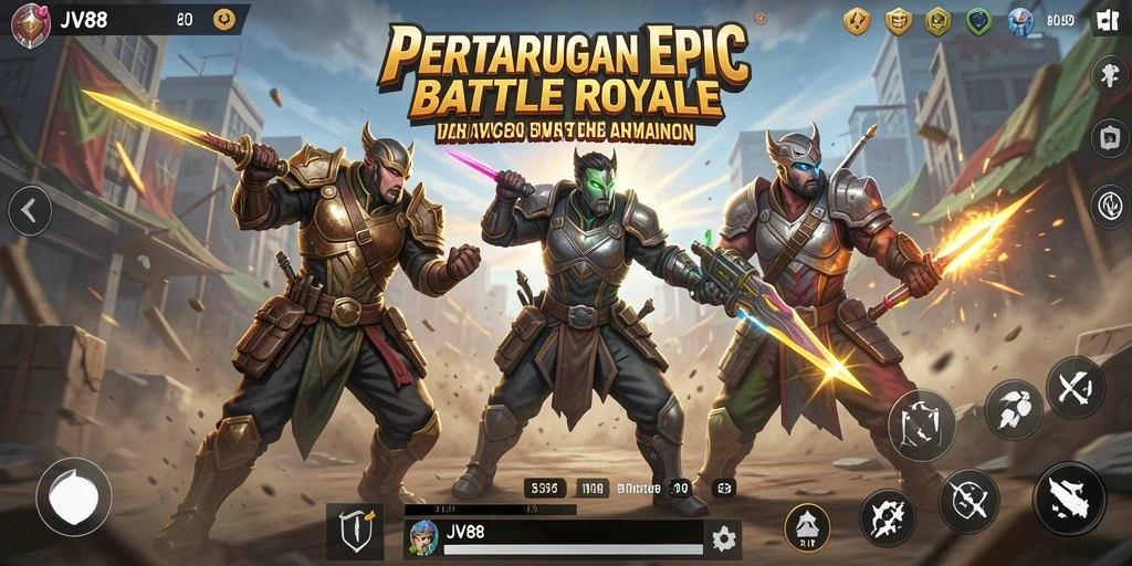 Screenshot JV88 menunjukkan aksi seru dalam permainan Battle Royale.