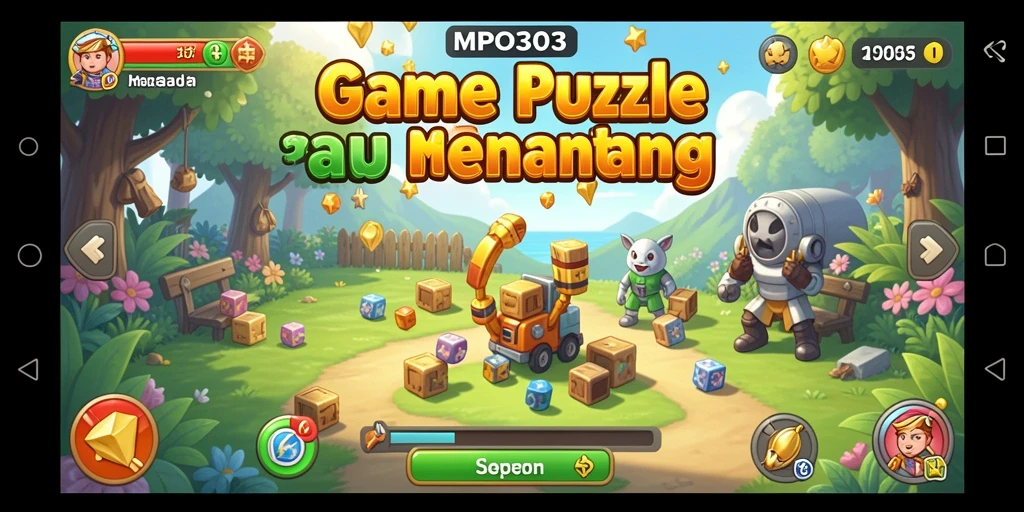 Screenshot MPO303 menunjukkan gameplay puzzle yang penuh warna dan tantangan.