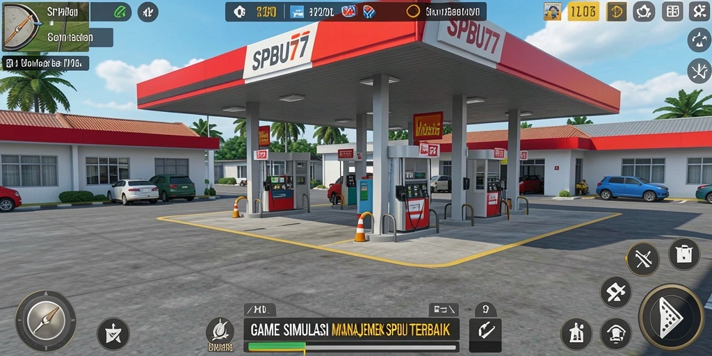 Tampilan gameplay menarik dengan manajemen SPBU yang dinamis.